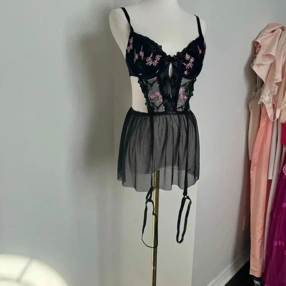 NEW Fairycore coquette goth  lingerie dress floral whimsy - Picture 4 of 7